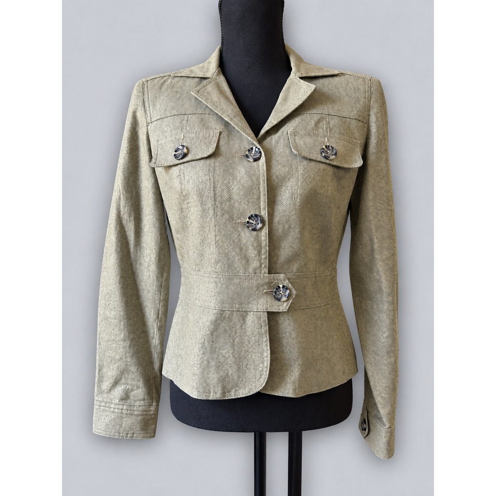 Worthington Jacket Women 6 Olive Green Excellent Linen Blend Snake Print Blazer
